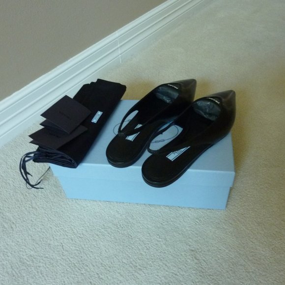 Prada Brushed Leather Slingback Logo Detail Flats - Picture 11 of 13